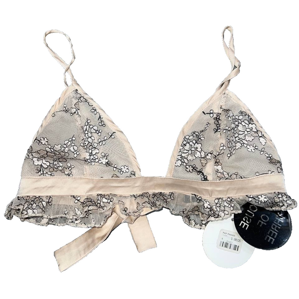 HOUSE OF THREE FAIRYCORE‎ COQUETTE SHEER FLORAL Bra Beige Sz 8 A004492